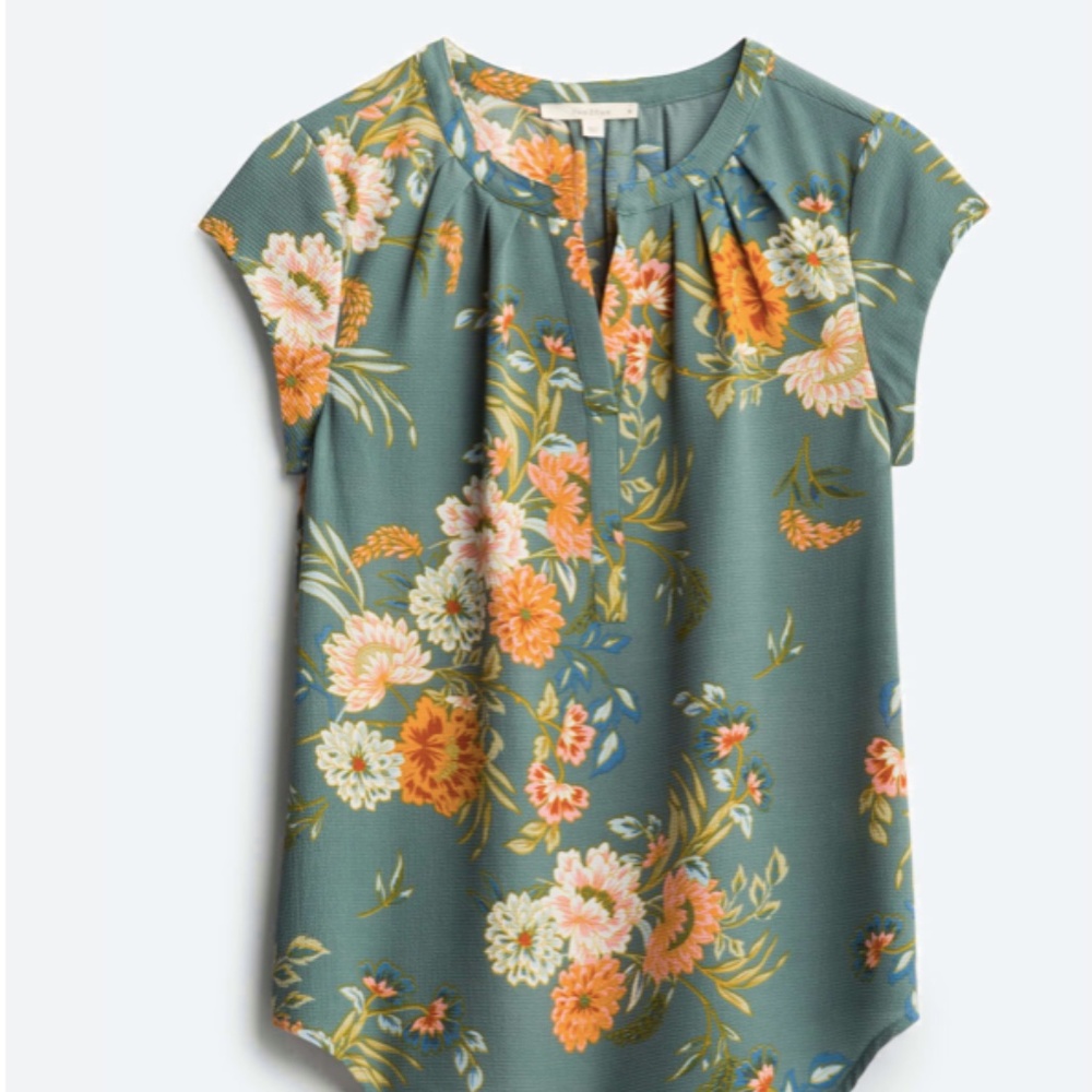 Fun2Fun Walden Split Neck Blouse Green Floral XL (Stitch Fix)